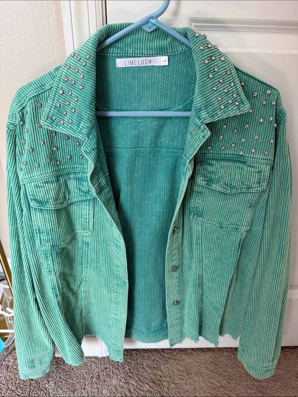 Like Lish Women's Green Studded Corduroy Jacket